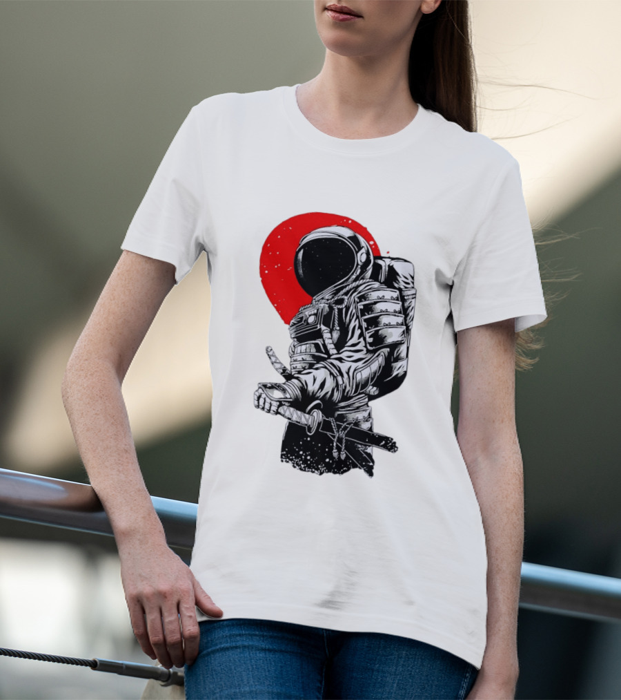 Astronaut Samurai Katana Sword Red Rising Sun T-Shirt