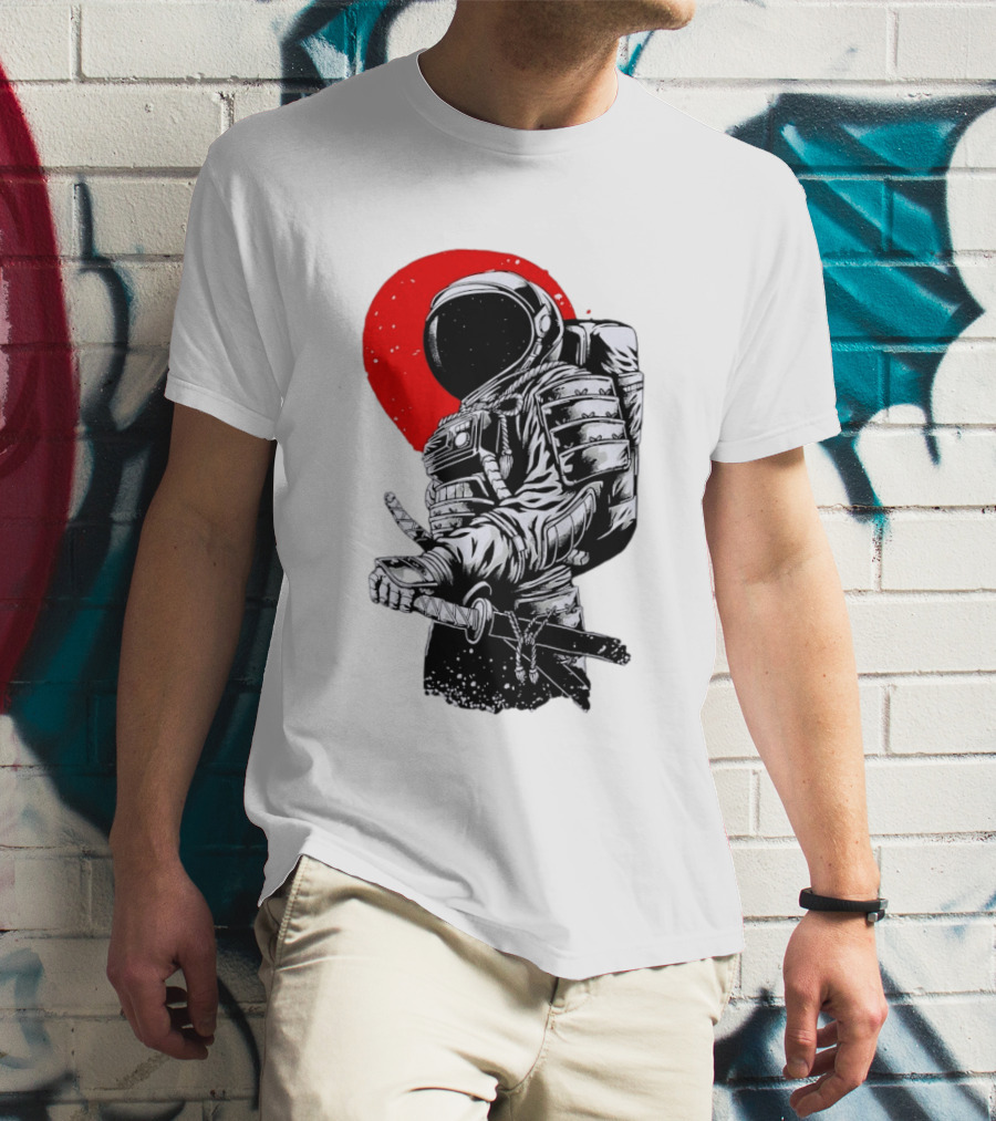 Astronaut Samurai Katana Sword Red Rising Sun T-Shirt
