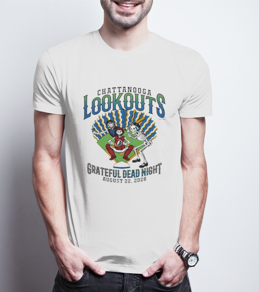 Chattanooga Lookouts Grateful Dead Night August 22 2026 Skeleton Baseball T-Shirt