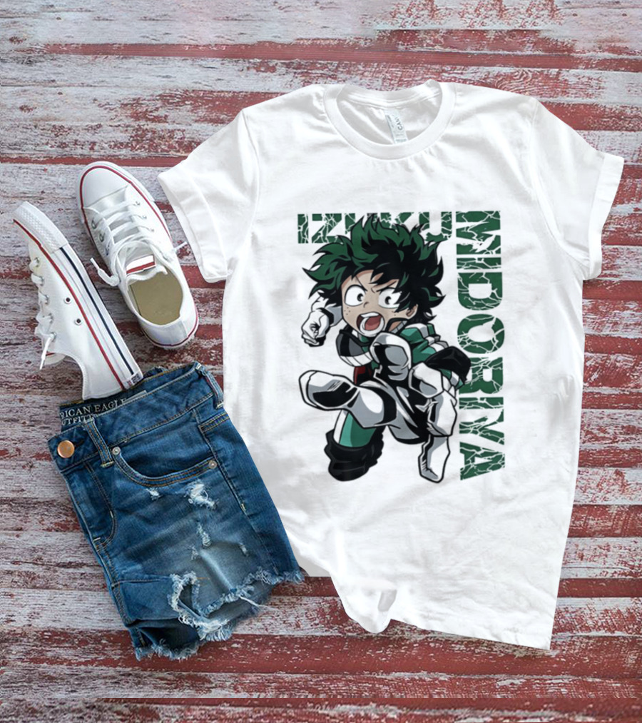 Izuku Midoriya Action Pose Green Hero Costume Anime T-Shirt