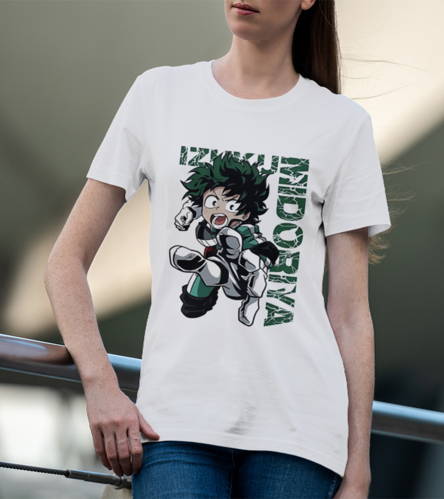 Izuku Midoriya Action Pose Green Hero Costume Anime T-Shirt