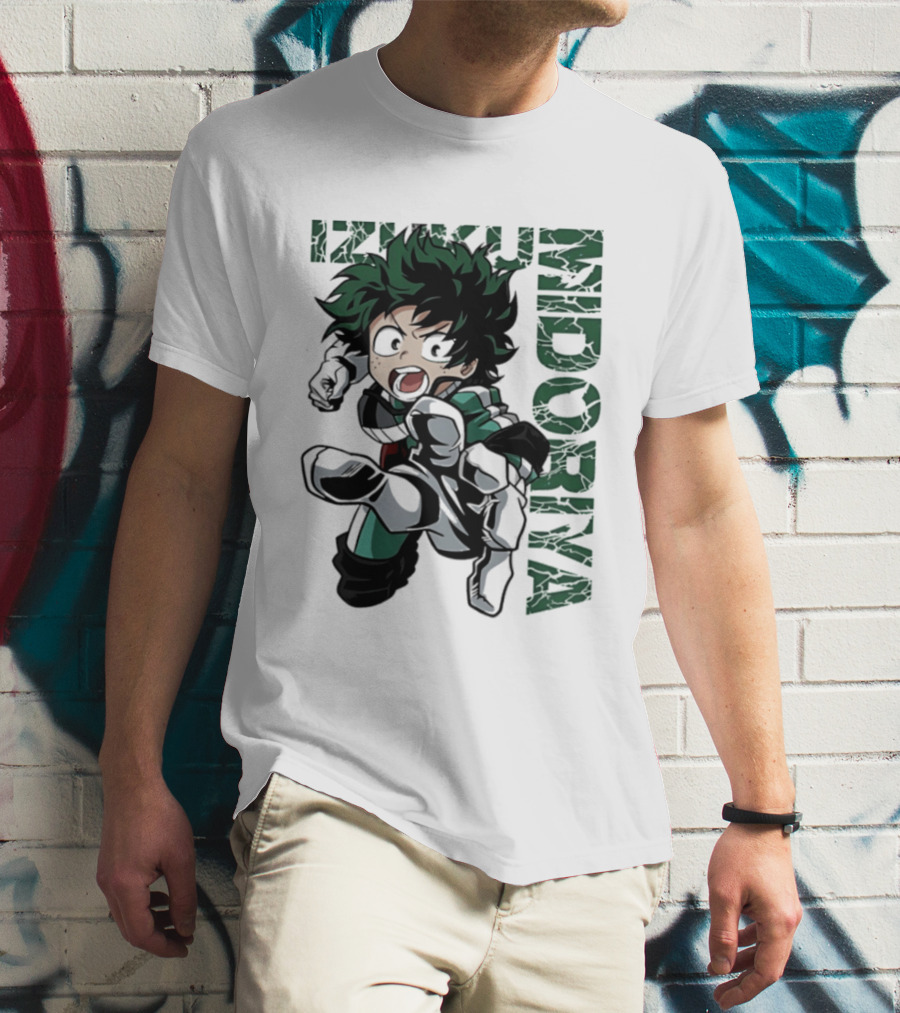 Izuku Midoriya Action Pose Green Hero Costume Anime T-Shirt