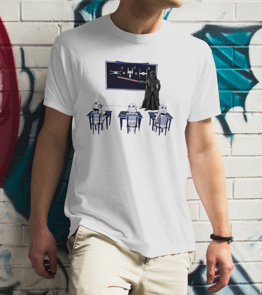 Darth Vader Teaching TIE Fighter Math To Stormtroopers Classroom Cartoon T-Shirt