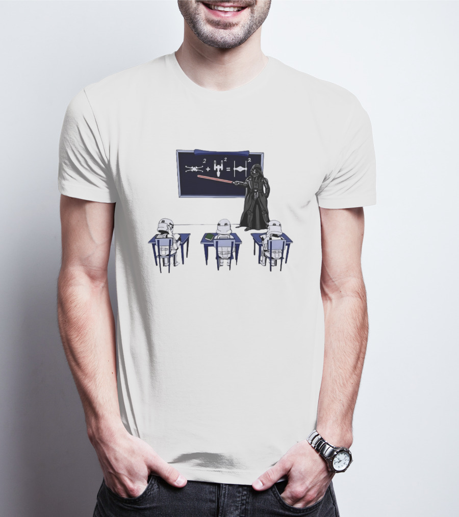 Darth Vader Teaching TIE Fighter Math To Stormtroopers Classroom Cartoon T-Shirt