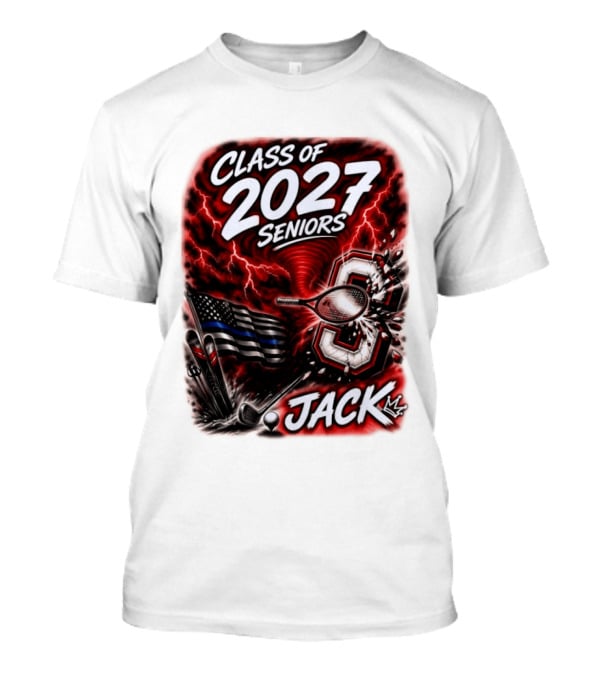Class Of 2027 Seniors Jack Black Flag Lightning Tennis Football T-Shirt