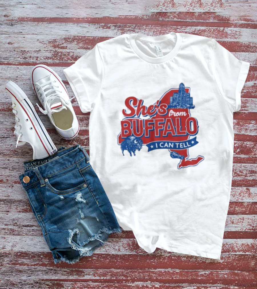 She's From Buffalo I Can Tell New York Skyline Map Bison T-Shirt
