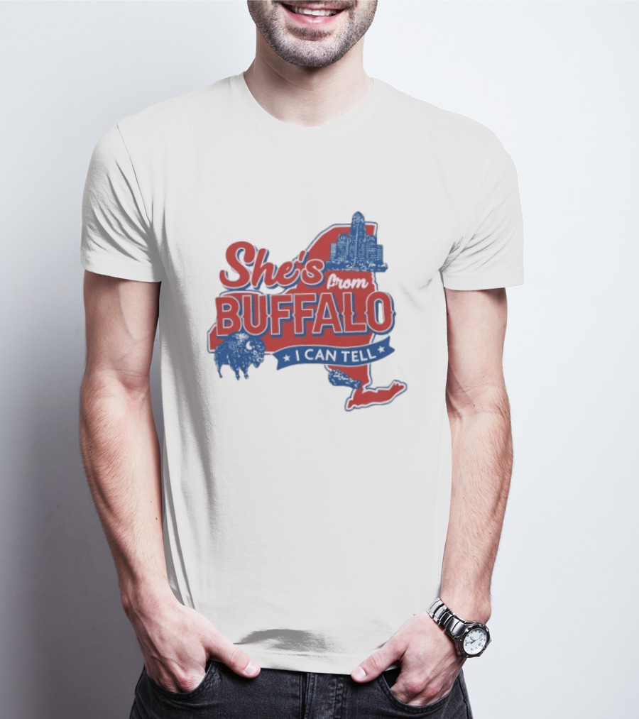 She's From Buffalo I Can Tell New York Skyline Map Bison T-Shirt
