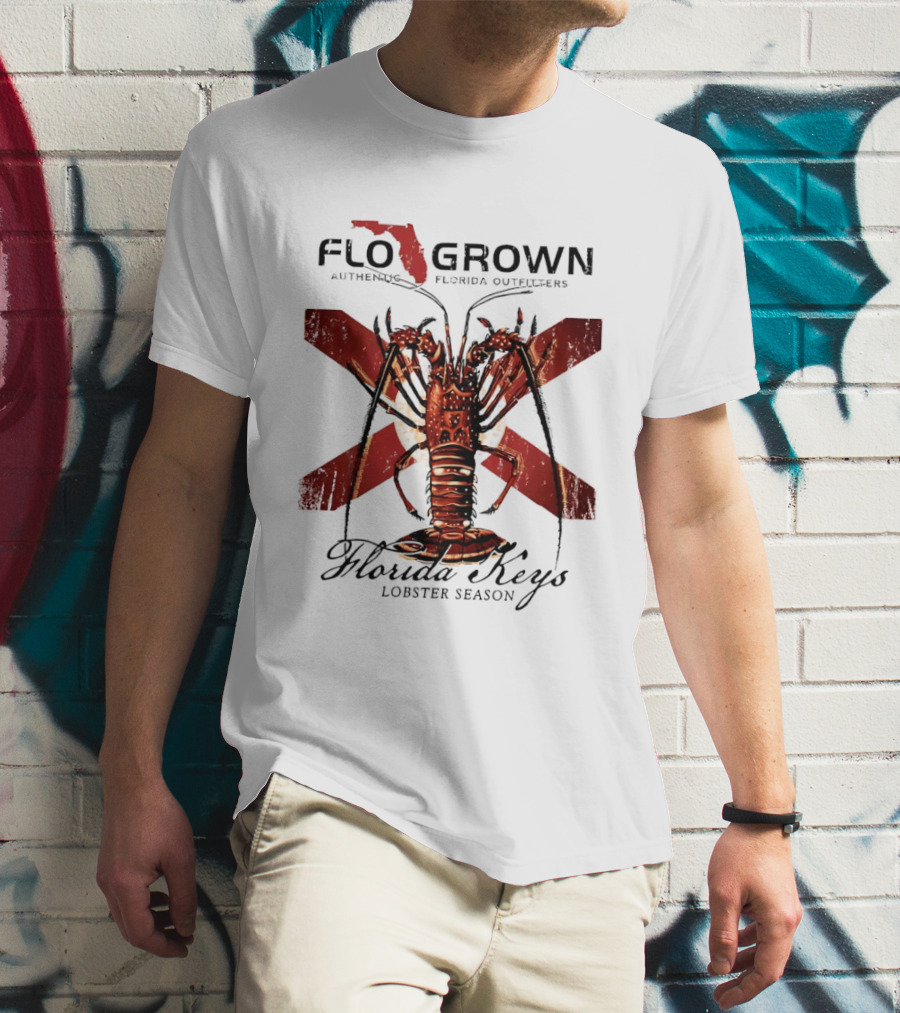 FLO GROWN Authentic Florida Outdoors Florida Keys Lobster Season Spiny Lobster Florida Flag T-Shirt