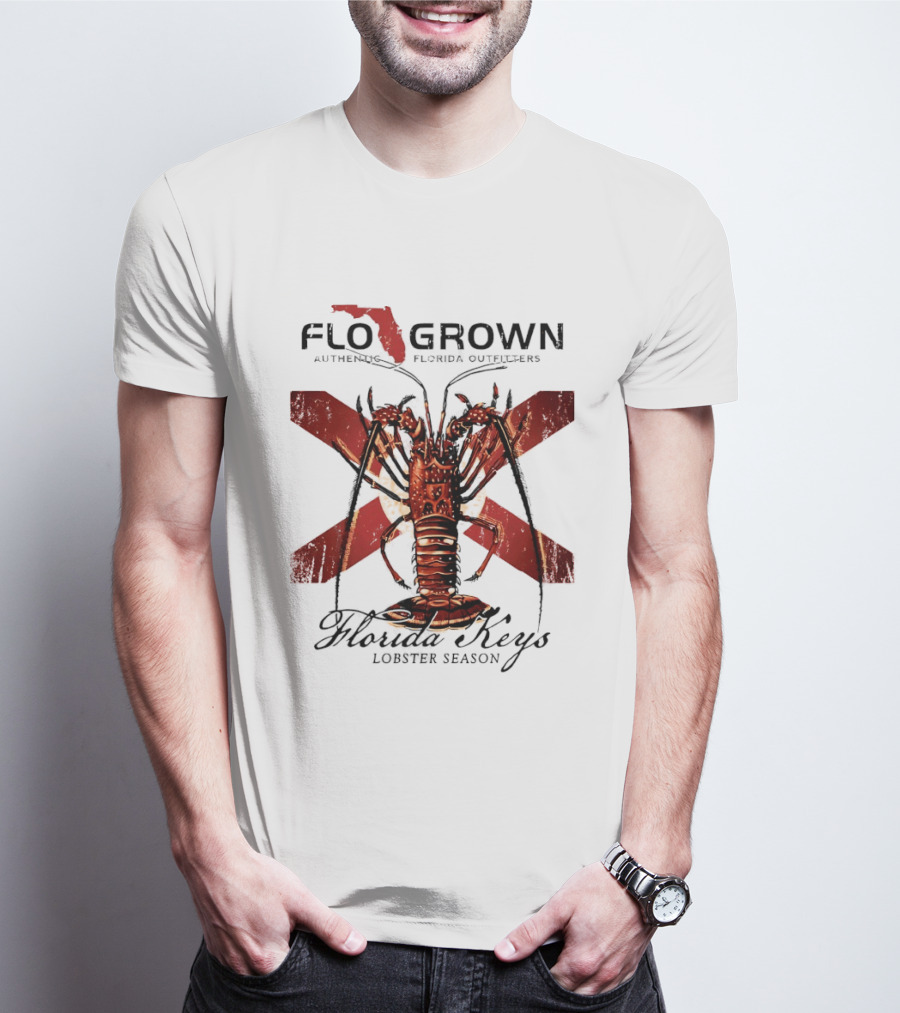 FLO GROWN Authentic Florida Outdoors Florida Keys Lobster Season Spiny Lobster Florida Flag T-Shirt
