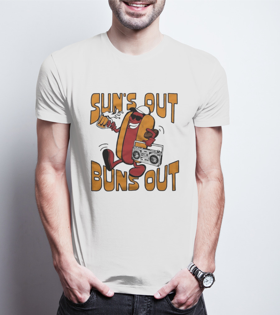 Sun's Out Buns Out Cool Hotdog With Sunglasses And Drink T-Shirt