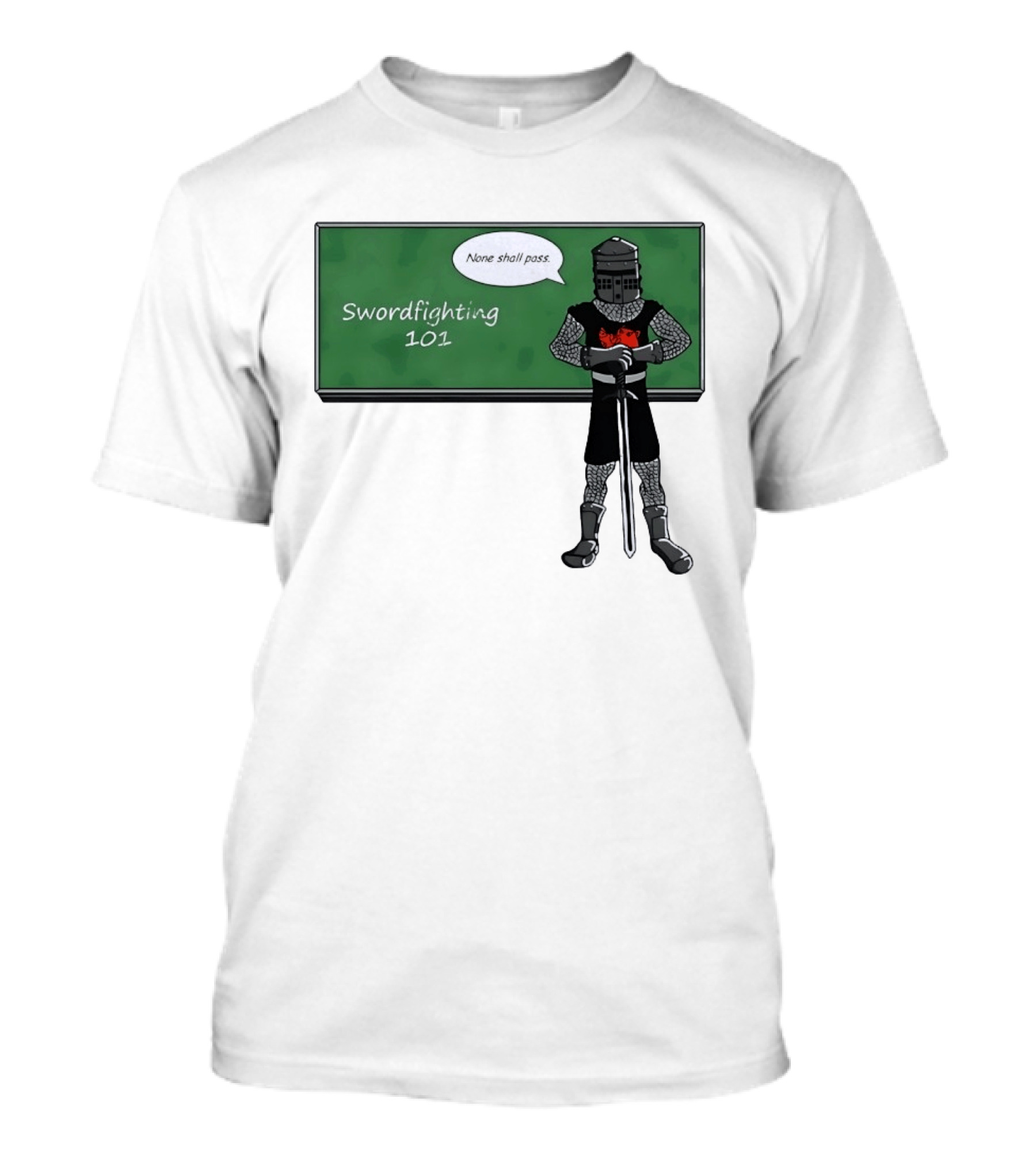 Swordfighting 101 None Shall Pass Black Knight Cartoon T-Shirt