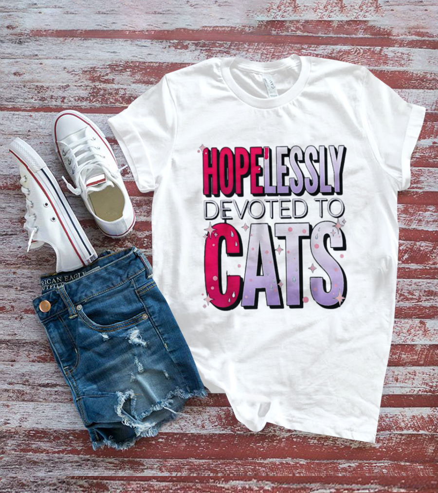 Hopelessly Devoted To Cats Glitter Sparkle T-Shirt