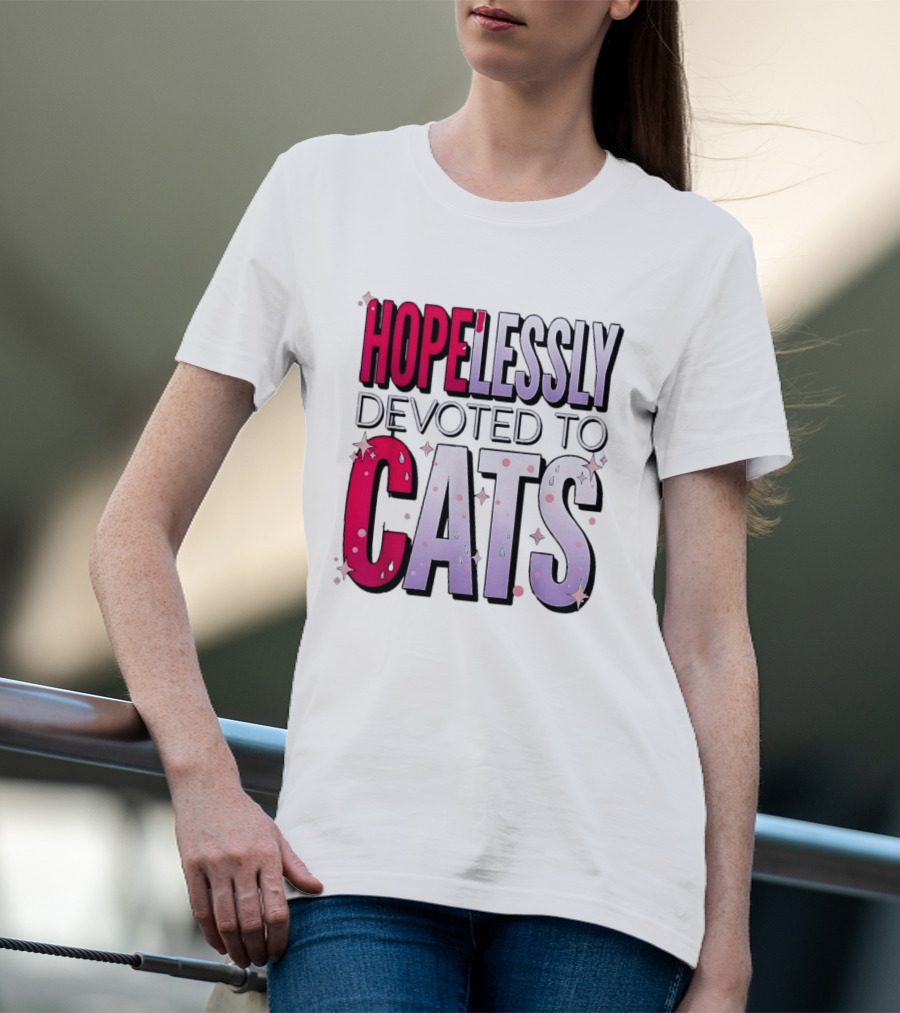 Hopelessly Devoted To Cats Glitter Sparkle T-Shirt