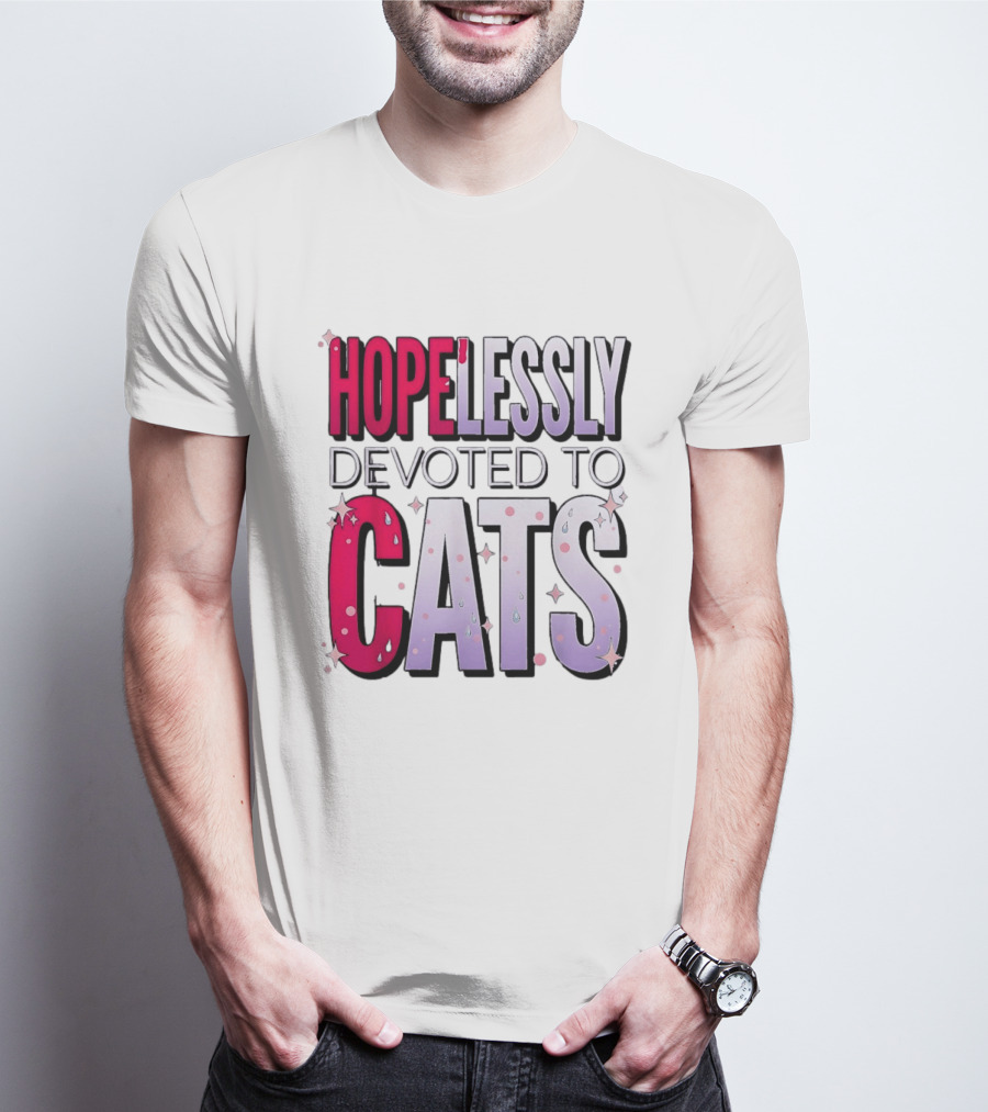 Hopelessly Devoted To Cats Glitter Sparkle T-Shirt