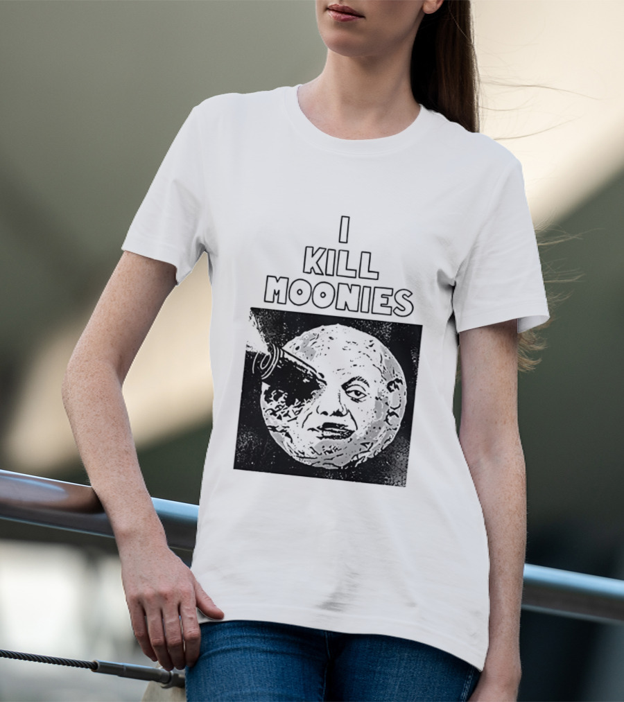 I Kill Moonies Man In The Moon Rocket Eye T-Shirt