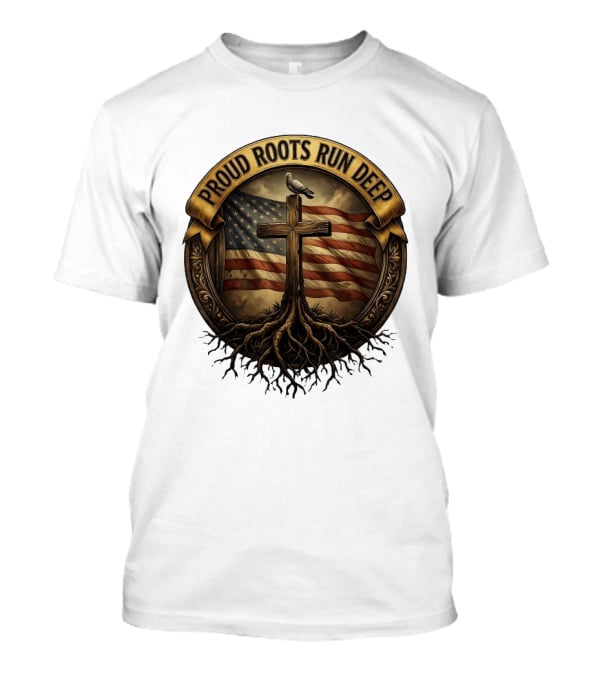 Proud Roots Run Deep Cross Dove American Flag Roots T-Shirt