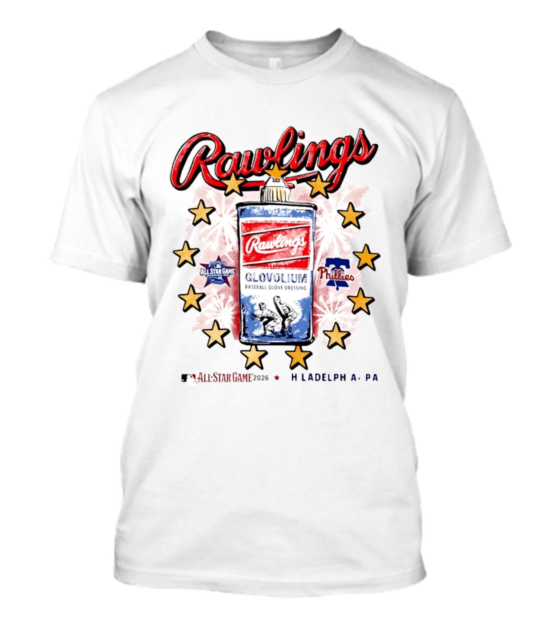 Rawlings Glovolium Baseball Glove Dressing 2026 MLB All Star Game Philadelphia PA Phillies T-Shirt