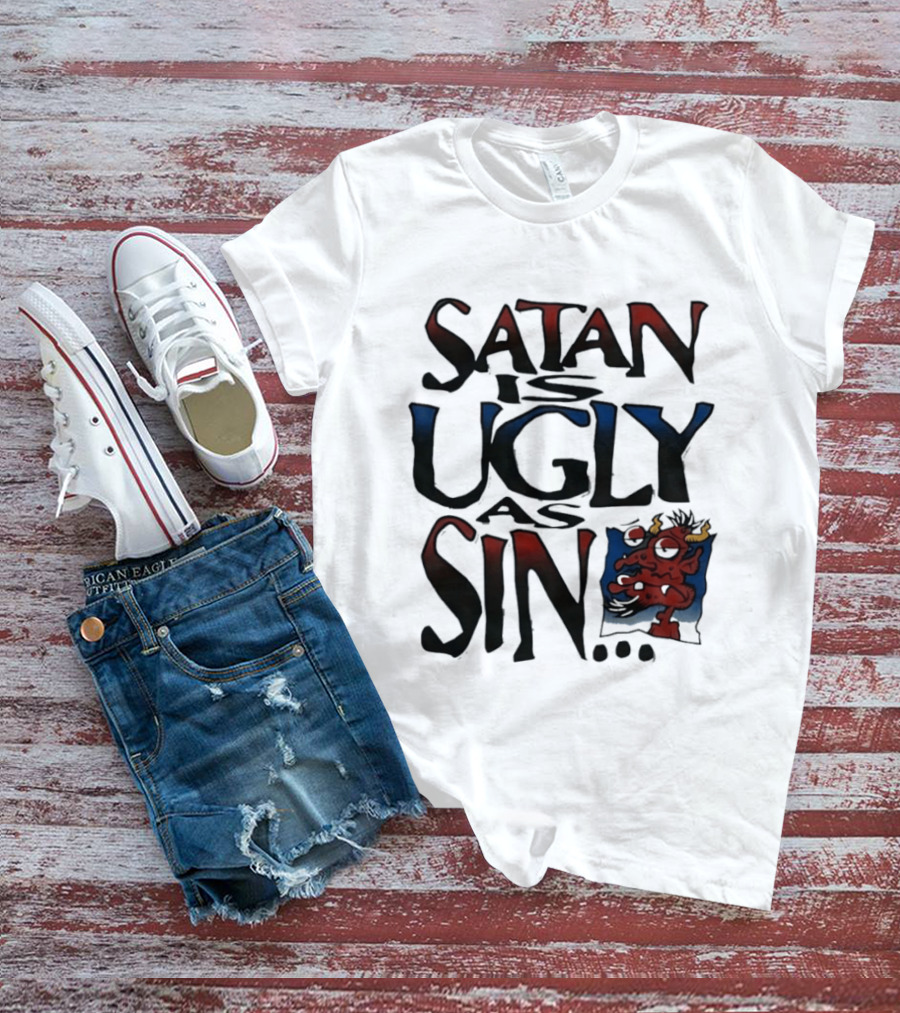 Satan Is Ugly As Sin Red Cartoon T-Shirt