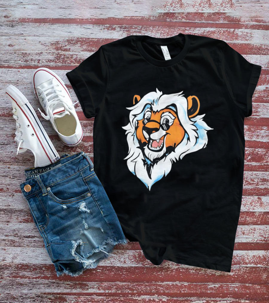 Cartoon Lion Head With Sunglasses And White Mane T-Shirt