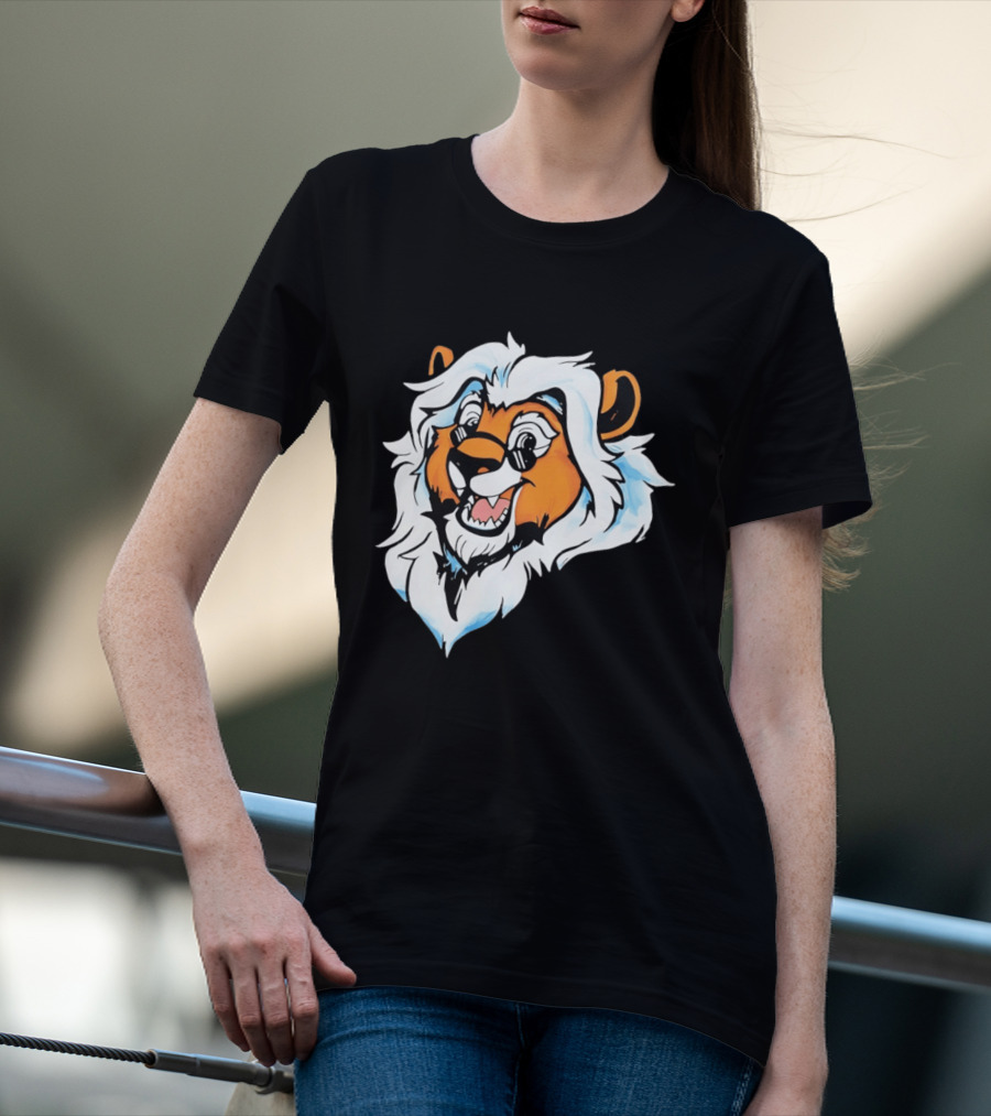 Cartoon Lion Head With Sunglasses And White Mane T-Shirt