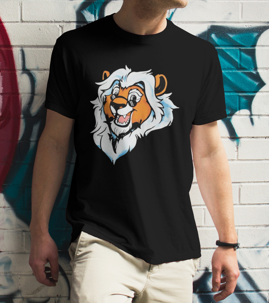 Cartoon Lion Head With Sunglasses And White Mane T-Shirt