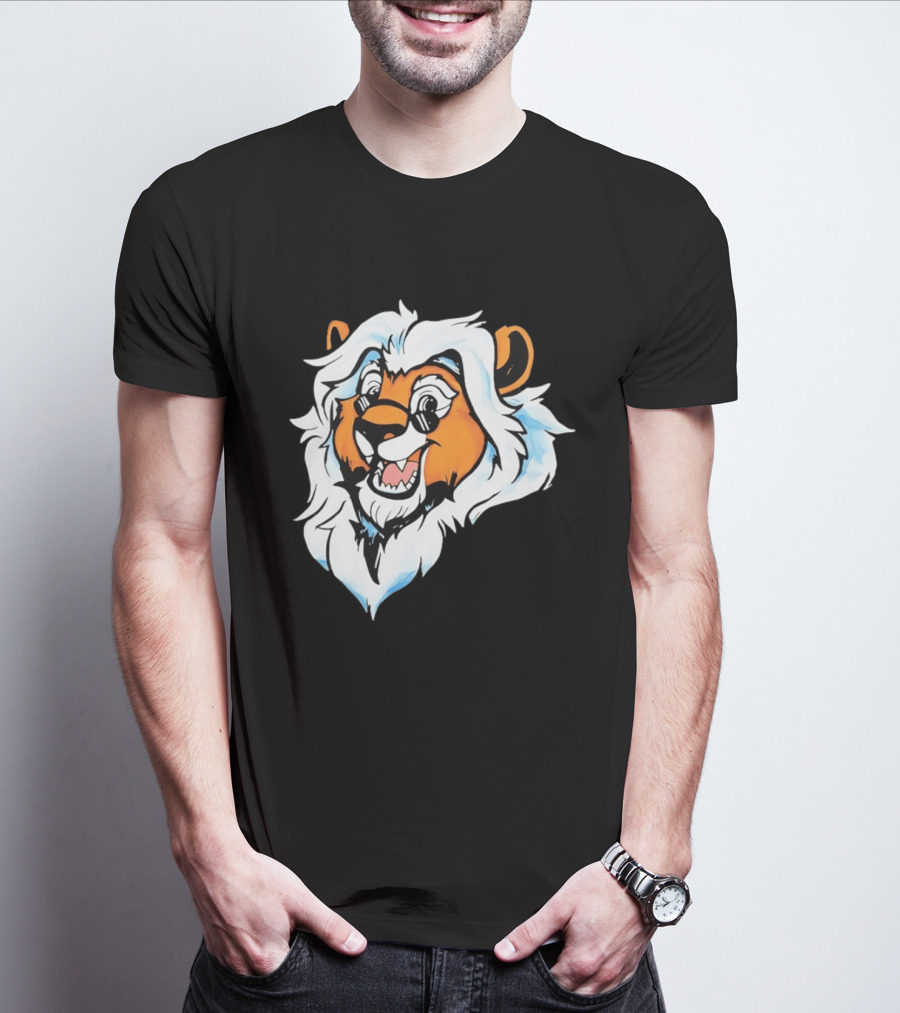 Cartoon Lion Head With Sunglasses And White Mane T-Shirt