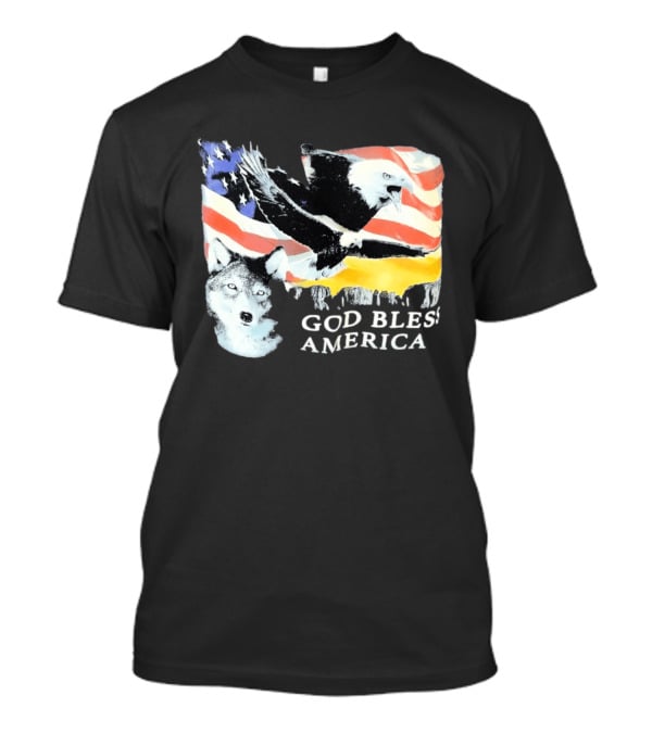 God Bless America Bald Eagle Wolf And American Flag Patriotic T-Shirt