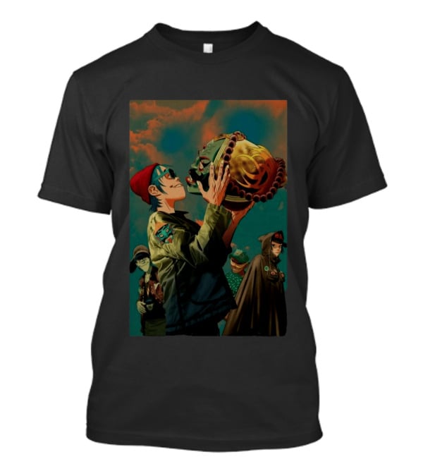 Gorillaz 2D Holding Mask Art With Band Members T-Shirt