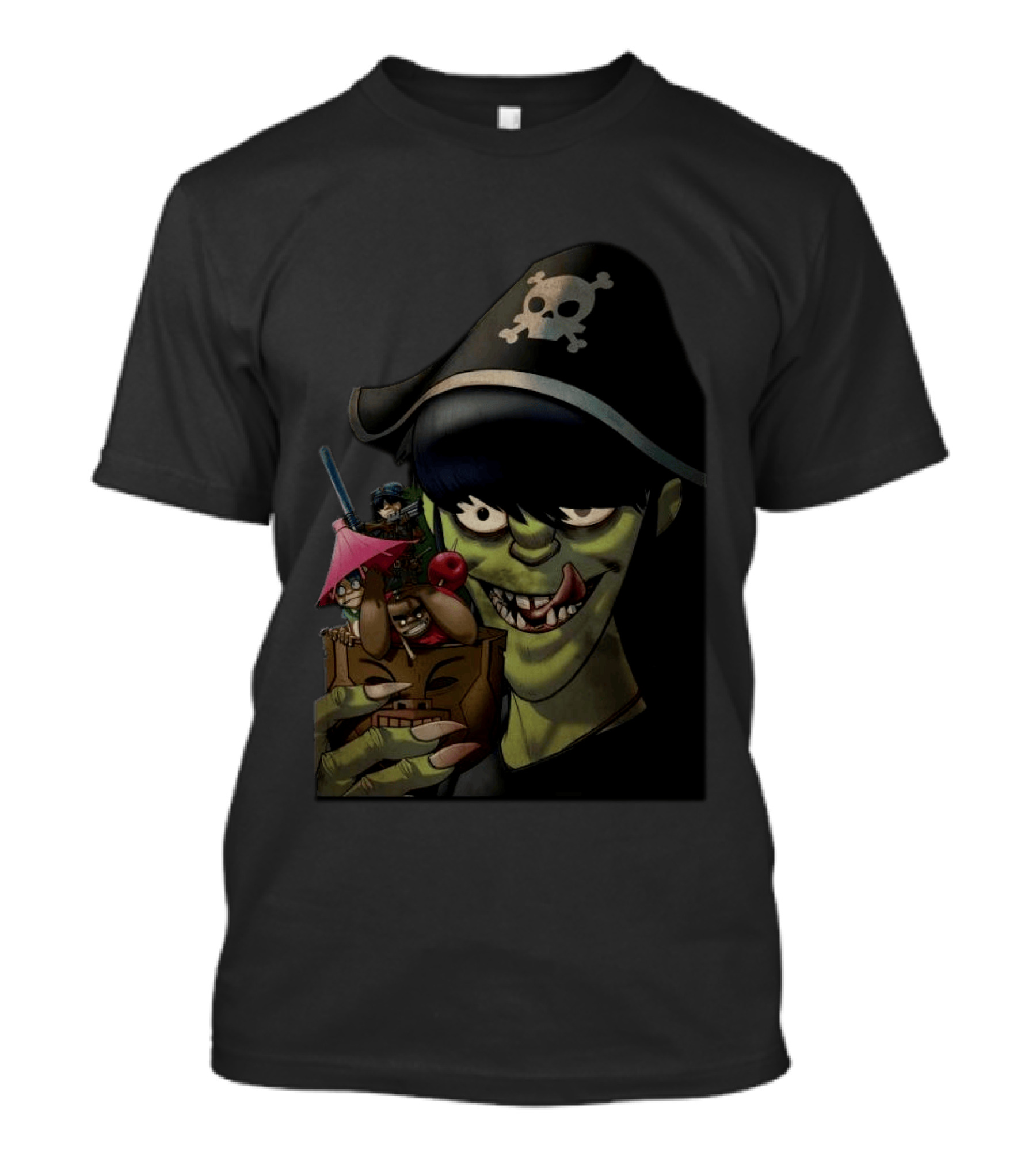 GORILLAZ Pirate Skull Hat And Tiki Cocktail T-Shirt