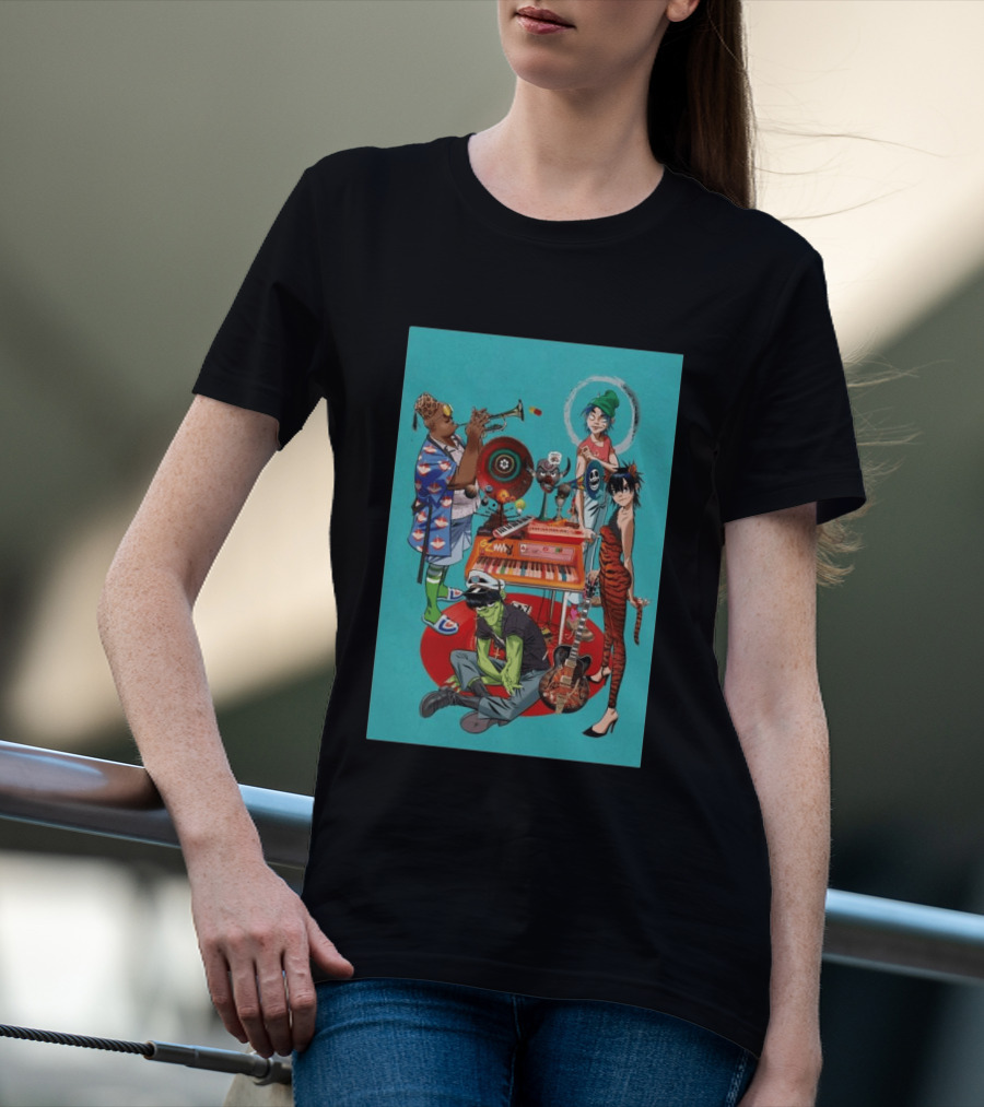 GORILLAZ Songmachine Album Art Characters And Instruments T-Shirt