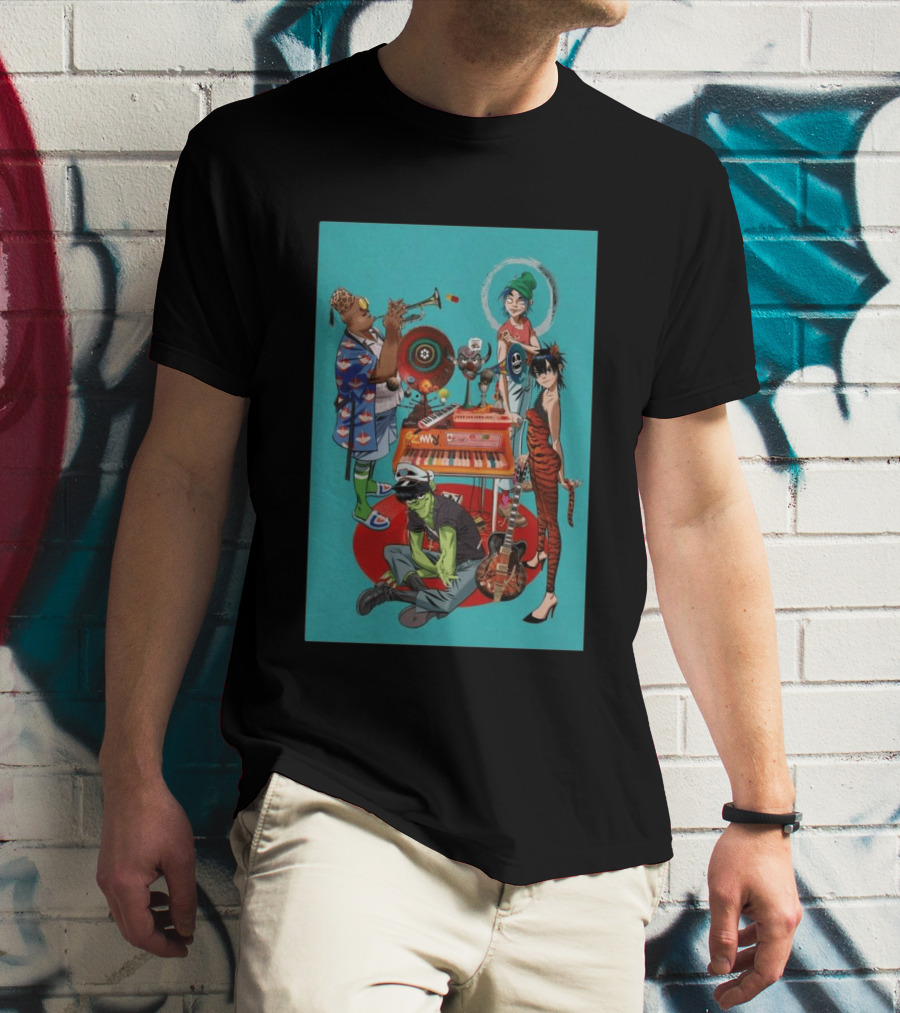 GORILLAZ Songmachine Album Art Characters And Instruments T-Shirt