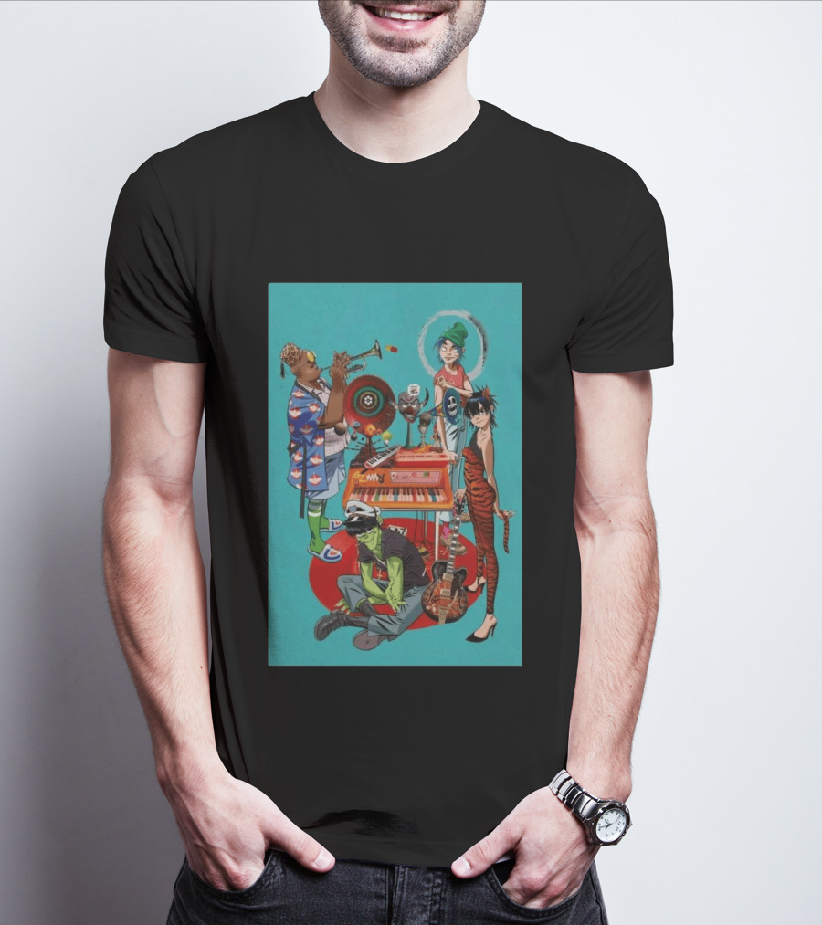 GORILLAZ Songmachine Album Art Characters And Instruments T-Shirt