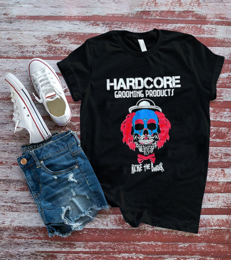 Hardcore Grooming Products Richie The Barber Skull Art Bow Tie T-Shirt