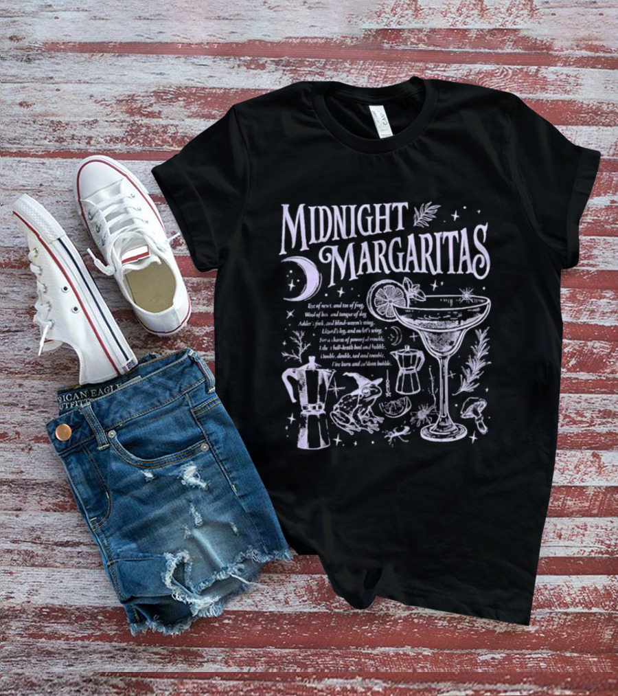 Midnight Margaritas Moon And Witchy Spooky Season Cauldron T-Shirt
