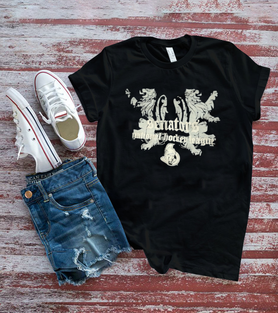 Ottawa Senators National Hockey League Distressed Vintage Crest With Lions T-Shirt