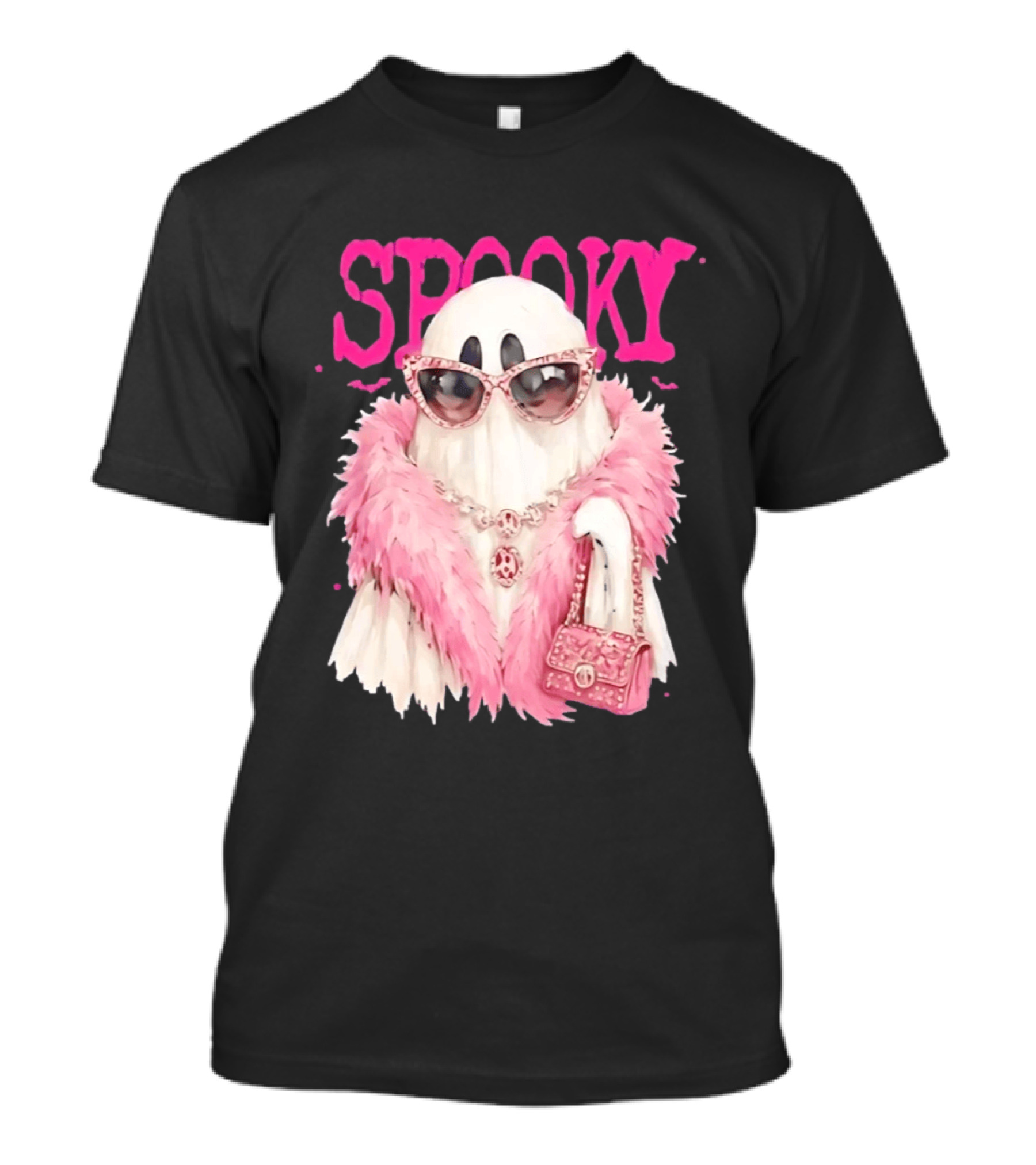 Spooky Glamorous Ghost With Pink Fur And Sunglasses T-Shirt