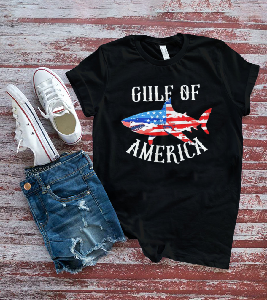 Gulf Of America Shark American Flag Patriotic T-Shirt