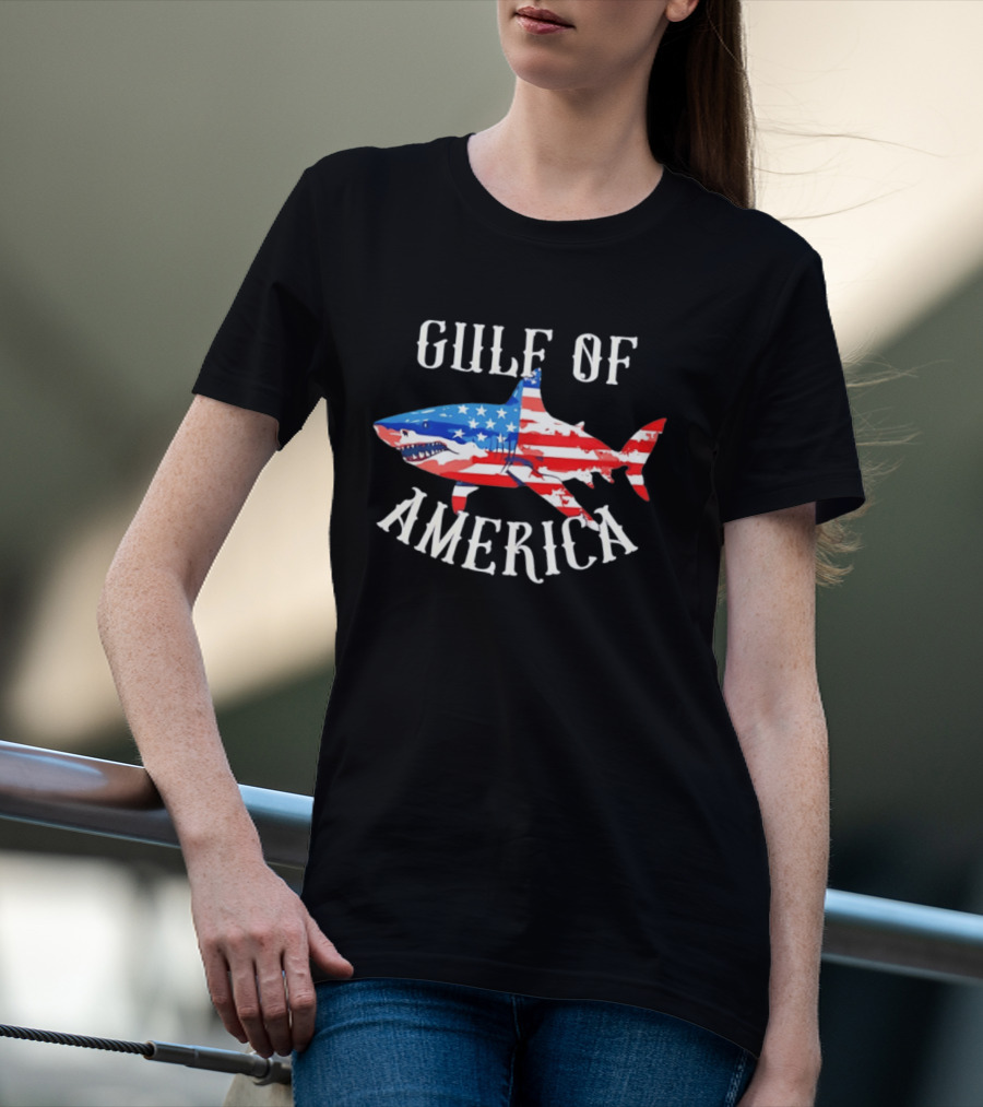 Gulf Of America Shark American Flag Patriotic T-Shirt