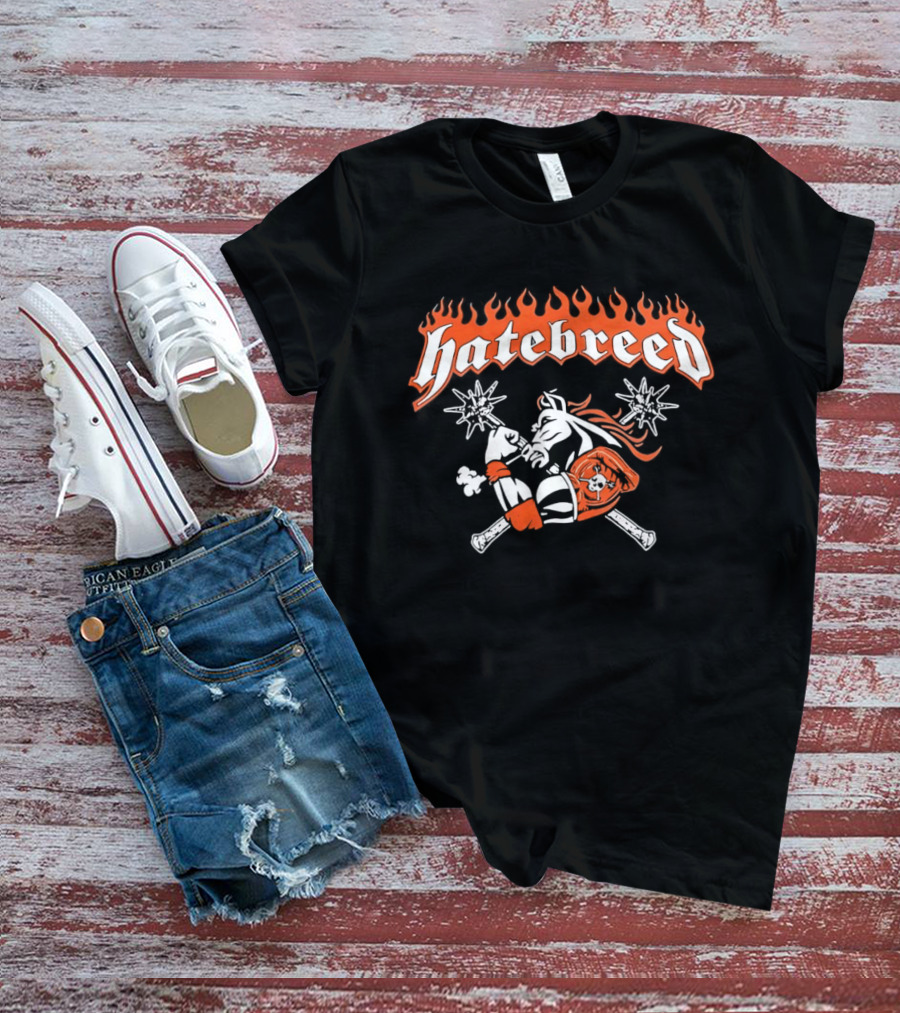Hatebreed Flames Sword And Shield Skull Flames T-Shirt