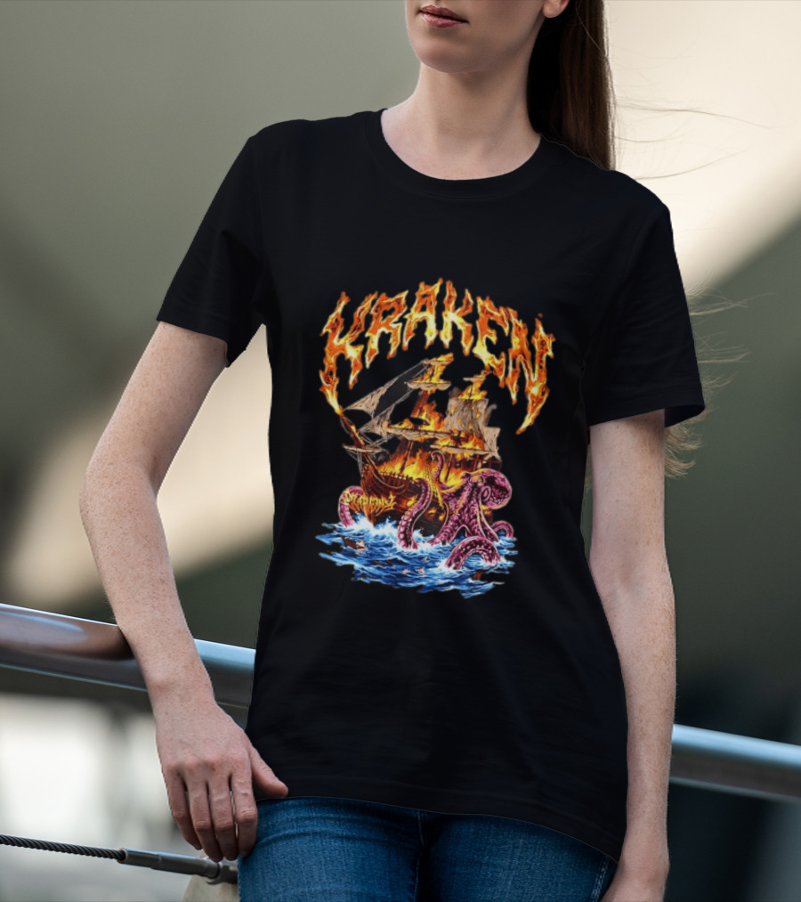 Kraken Nautical Myths Burning Ship Octopus Attack T-Shirt