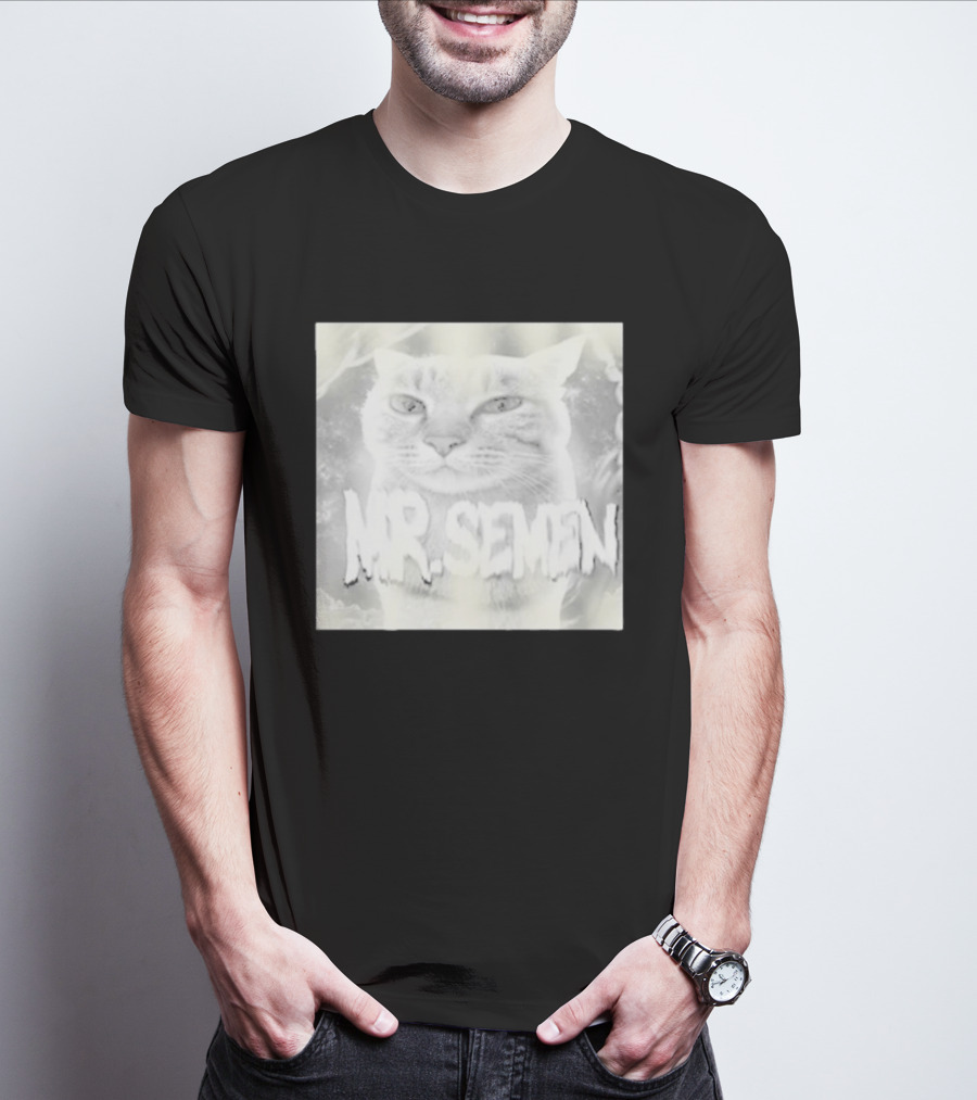 Mr Semen Cat Feline Fantasy Bold White T-Shirt