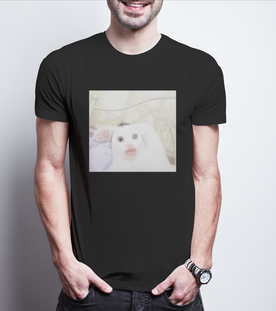 Cursed Cat Meme Funny Distorted Face Filter Selfie T-Shirt