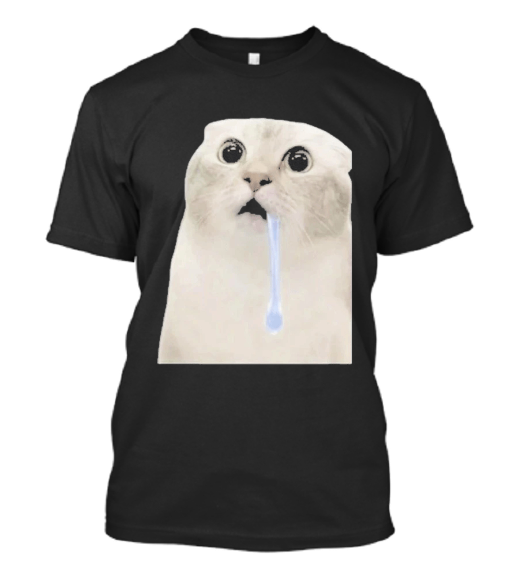 Wide Eyed Drooling Cat Meme Humor T-Shirt