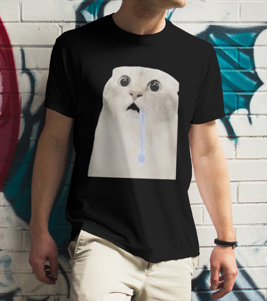 Wide Eyed Drooling Cat Meme Humor T-Shirt