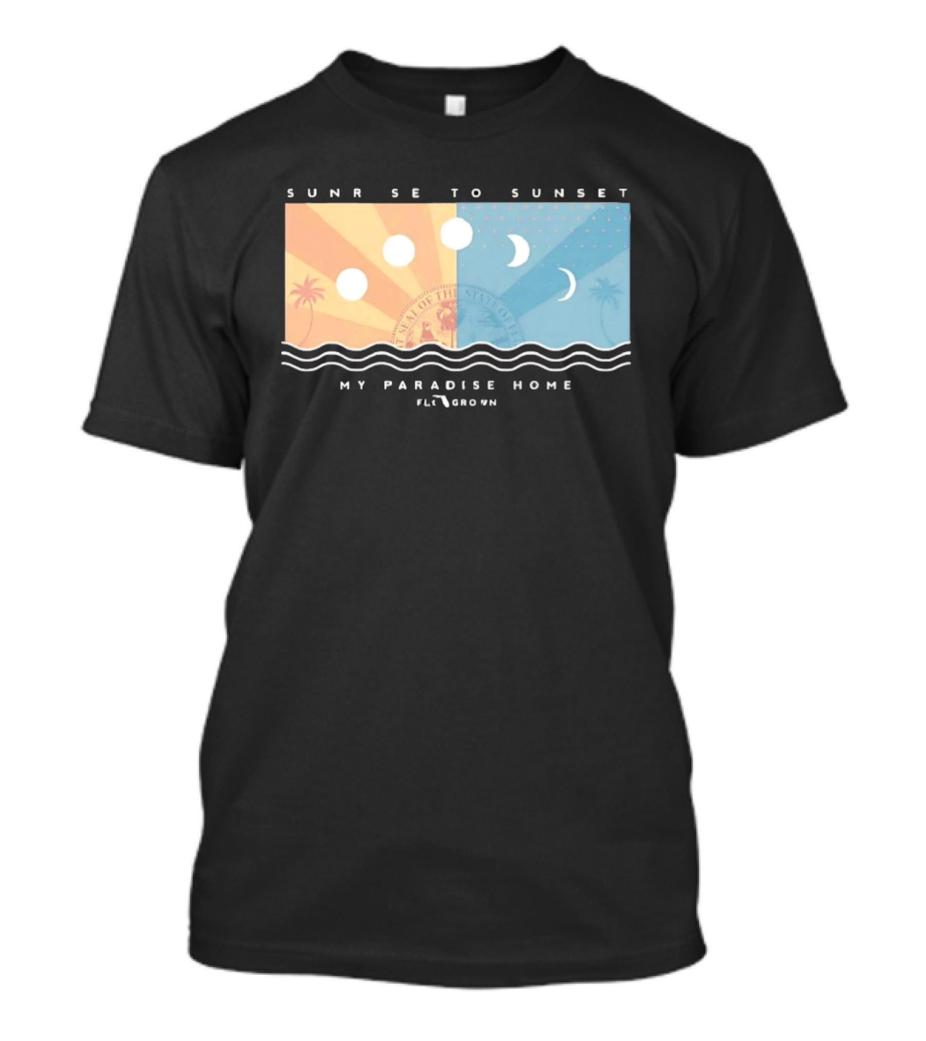 FloGrown Sunrise To Sunset My Paradise Home Beach Moon Phases T-Shirt