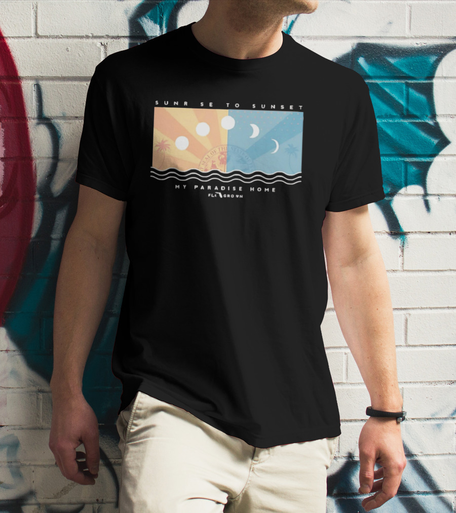 FloGrown Sunrise To Sunset My Paradise Home Beach Moon Phases T-Shirt