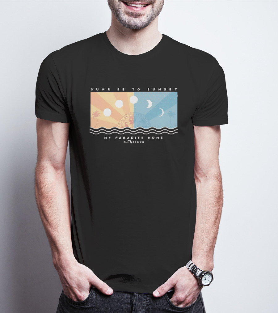 FloGrown Sunrise To Sunset My Paradise Home Beach Moon Phases T-Shirt