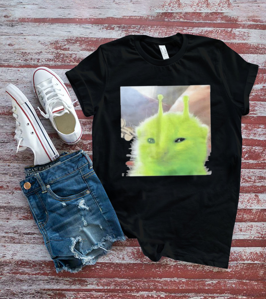 Glorp Alien Cat Winking Whimsical Green Feline With Antennae T-Shirt