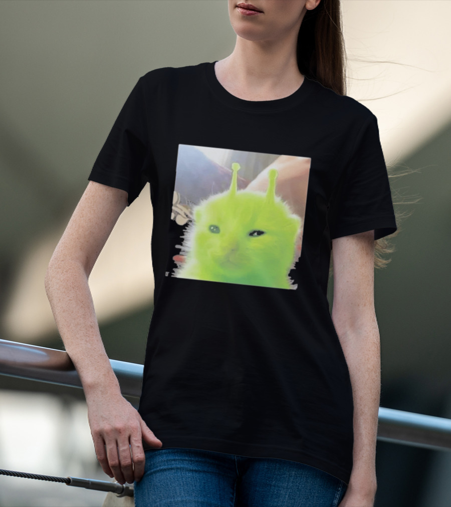 Glorp Alien Cat Winking Whimsical Green Feline With Antennae T-Shirt