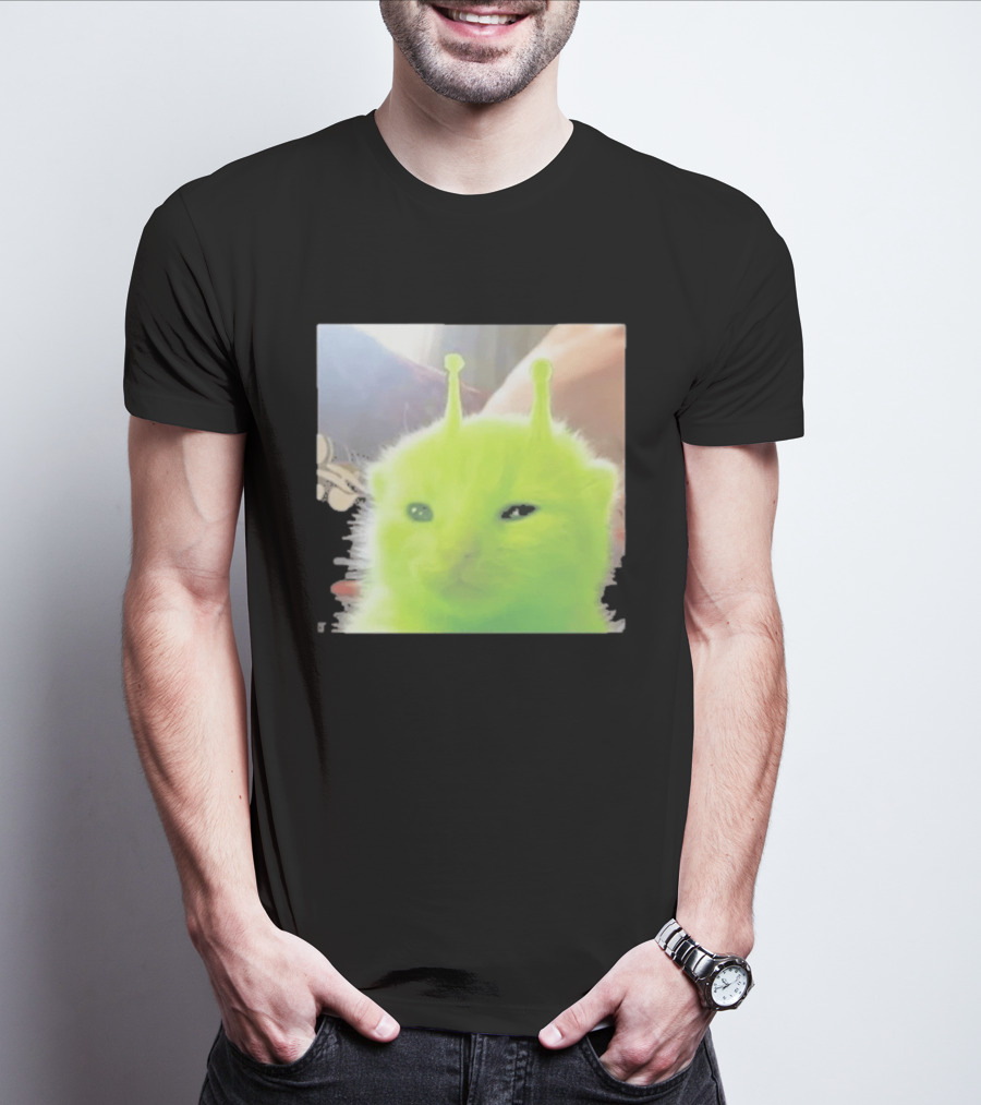 Glorp Alien Cat Winking Whimsical Green Feline With Antennae T-Shirt